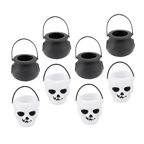 Produktbild: Amosfun 8St Süßigkeiten Eimer Halloween-Elemente Bonbonglas Kessel schwarzer Eimer Halloween Snacks Halloween naschen Multifunktions-Halloween-Eimer tragbarer Süßigkeitenbehälter Plastik