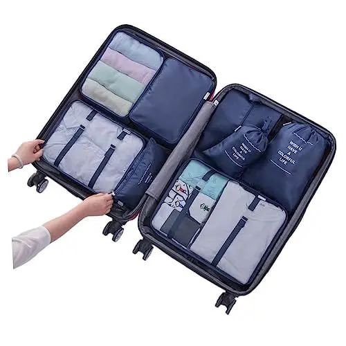 Produktbild: Amosfun 8-teiliges Set Gepäck-kleider-organizer Koffer Packtaschen Kofferorganisator Reiseverpackungstasche Gepäckaufbewahrungstaschen Gepäckwürfel Schuhtasche Reisen Schminkset Kleidung
