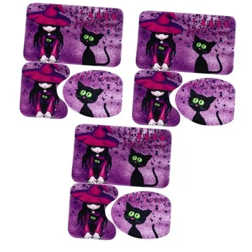 Produktbild: Amosfun 9 Teiliges Toilettensitz Set Dreiteilig Halloween Muster Badezimmerteppich Halloween Toilettenvorleger Toilettensitzbezug Toilettensitzbezug Toilettenbezug Halloween