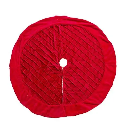 Produktbild: Amosfun Baumdecke Luxuriös Weihnachtsbaumdecke Rot Christbaumdecke Rock Weihnachtsbaum Rock Tannenbaum Matte Weihnachtsbaum Deko Schutz vor Tannennadeln - Gitter Muster 100cm