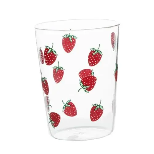 Produktbild: Amosfun Glasbecher Mit Strohhalm Mehrwegbecher Für Erdbeertee Mit Hübschem Aufdruck