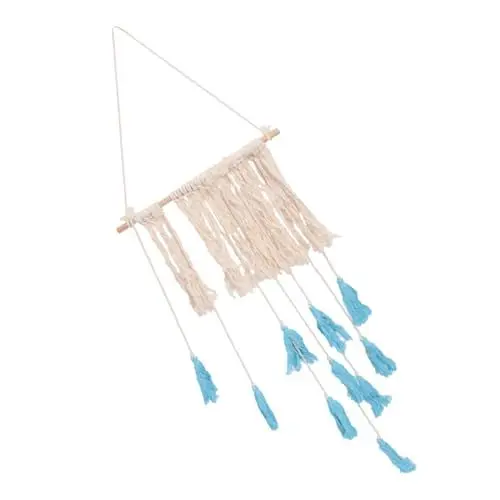 Produktbild: Amosfun Bohemian Baumwolle Wandteppich Mit Quasten Handgewebt Beige Und Blau Für Wohn Und Schlafzimmer Wanddekor Romantische