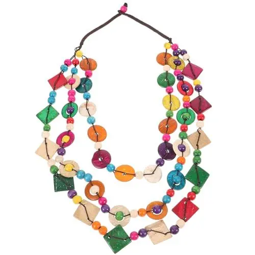 Produktbild: Amosfun Damen Boho Halskette aus Kokosnuss Schale und Handgeknüpften Holzperlen Retro Strand Style Surferkette für Sommerpartys und Festivals Einzigartiger Modeschmuck