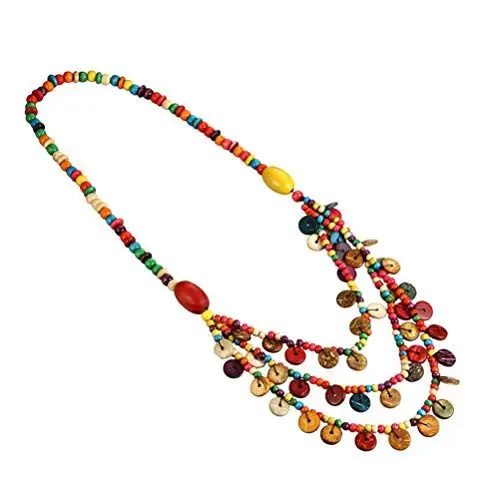 Produktbild: Amosfun Frauen Holzperlen Halskette Böhmen Stil Bunte Perlen Halskette Langen Hals Schmuck (Holzperlen Zufällige Farbe)