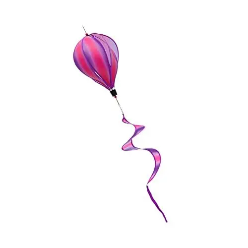 Produktbild: Amosfun Hängender Heißluftballon Ornament Für Kinder Dekorative Außendekoration Outdoor-Layout-Ballon Garten Hängen Drachen Heißluftballon Wind PVC Streifen Glockenspiel Violett Rotieren