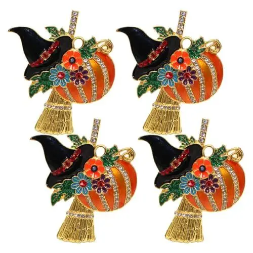 Produktbild: Amosfun Halloween-Serviettenringe 4 Kürbis-Serviettenhalter Mit Schwarzen Hexenhut-Serviettenschnallen Für Halloween-Herbst-Tischdekoration