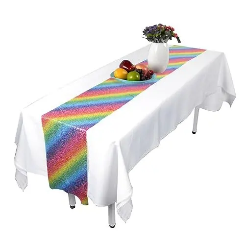 Produktbild: Amosfun Hochzeitsfeier-Dekoration Pailletten Sequin hochzeitstruhe partydekoration hochzeitsdirndl hochzeitslaken Fest gleißen Wedding y Beautiful Tischläufer Hochzeitsbedarf
