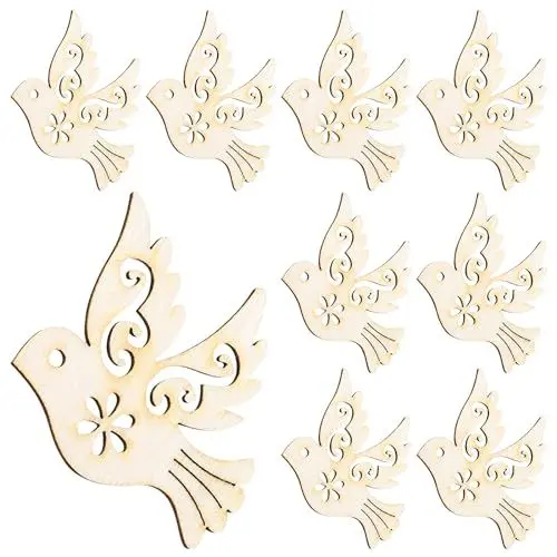 Produktbild: Amosfun 10 Stück Holzfiguren Taube zum Basteln – DIY Weihnachtsdeko, 36x37mm Holzanhänger für Hängedekoration, Geschenke und Adventskalender