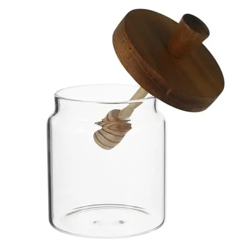 Produktbild: Amosfun Honigtopf Honigspender küchenbehälter aufbewahrungsbehälter Honigglas Balsam automatischer Seifenspender Honigbehälter aus Glas Vorratsdose für Honig Holz Transparent