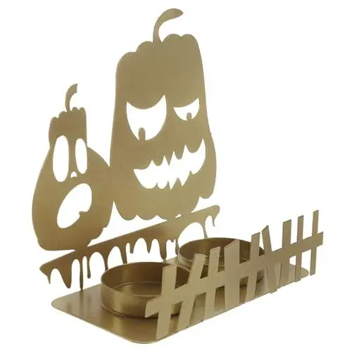 Produktbild: Amosfun Kerzenhalter Halloween Teelichthalter Teelichter Kerzen Kürbis-Leuchter The Hallow halllowen helliween Kerzenleuchter für die Heimparty Projektionsgeist-Kerzentablett Eisen Golden