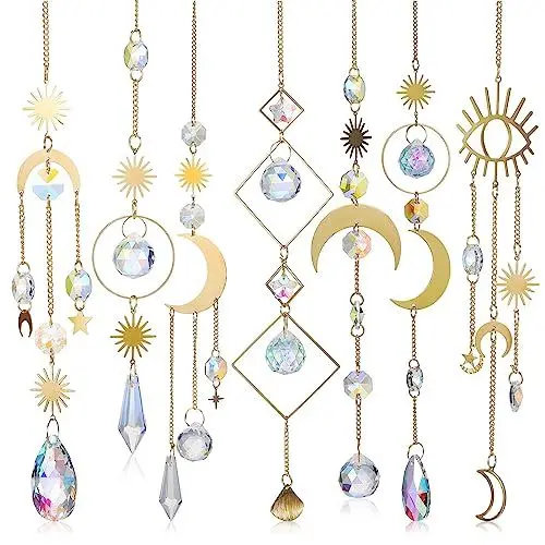 Produktbild: Amosfun Kristall-Sonnenfänger Zum Aufhängen Sonnenfänger Hängende Kristalle Bunte Sterne Mond-Anhänger Hängende Fänger Mit Kettenanhänger Ornament Für Fenster Haus Garten Dekoration