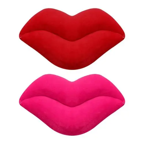 Produktbild: Amosfun Lippenform-Wurfkissen 2 Stück Lippen-Wurfkissen Glatter Weicher Samt Dekokissen Liebeskissen Süßes Kissen Kusskissen Wendekissen für Bettcouch Büro