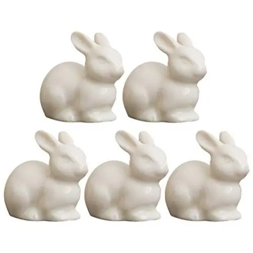 Produktbild: Amosfun Miniatur Hase Figuren Keramik Weiß Kaninchen Skulptur Osterhase Osterdeko 5pcs Mikrolandschaft Puppenhaus Feengarten Bonsai Garten Desktop Ornament Ostern Frühling Party Dekoration