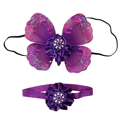 Produktbild: Amosfun Neugeborene Fotografie Requisiten Säuglinge Blume Stirnband Pailletten Schmetterling Flügel für Baby Fotoshooting Outfit Set Neugeborenes Kostüm (lila)