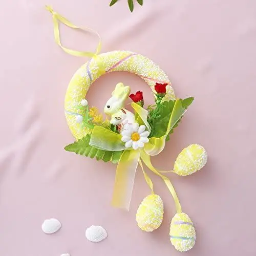 Produktbild: Amosfun Ostern Kranz Türkranz Dekorative Osterei Hase Kranz Ostern Hängende Deko Wand Home Deko (Gelb)