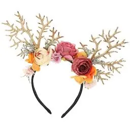 Produktbild: Amosfun Rentier Geweih Haarreif mit Blumen Weihnachten Haarschmuck Elchgeweih Kopfschmuck Weihnachtsmütze Elch Kopfbedeckung Kinder Erwachsene Party Foto Requisiten Kostüm Zubehör