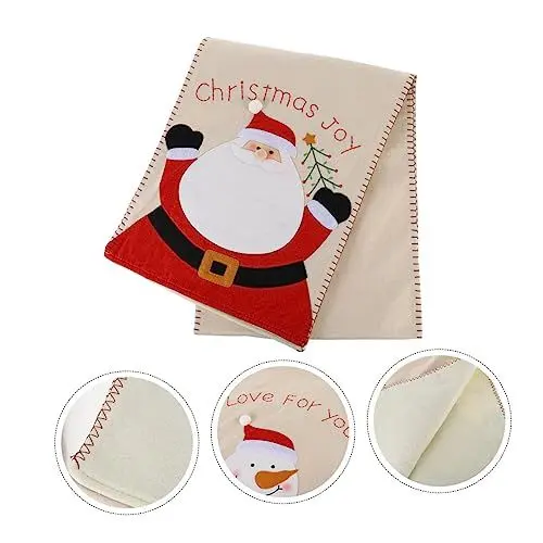 Produktbild: Amosfun Santa Tischdekoration Overlock Tischläufer weihnachtliche Tischdekoration Tischläufer aus Leinen Weihnachts-mitteldecken Christmas Table Cloth Weihnachtsfeier decktop Dekoration