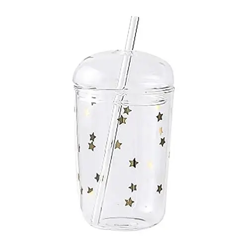 Produktbild: Amosfun Schnabeltasse Aus Glas Mit Deckel Sterndruck Glasstrohhalm Breite Öffnung Smoothie-Becher Getränkebecher Wiederverwendbarer Terrarienbecher Für Die Heimreise