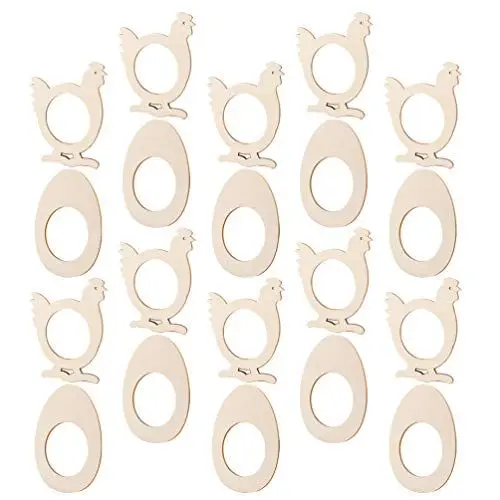 Produktbild: Amosfun Serviettenringe Holz Ostern Serviettenhalter DIY Unbemalte Holz Ostereier Huhnen Basteln Bemalen 20 Stück Serviettenschnallen Ostern Frühling Party Esstisch Dekorationen