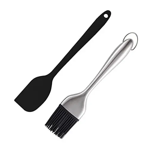 Produktbild: Amosfun Silikonölpinsel Backpinsel Saucenpinsel Lebensmittelbürste Grillspatel und Bürste küchenhelfer set grill bürste spachtel Küchenutensilien aus Silikon Backschaber Kieselgel Black