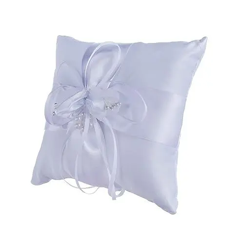 Produktbild: Amosfun Trauringträgerkissen Halloween-Glasdeckel weißes Dekokissen Ringe Weiße Kissen fürs Bett weiße Wurfkissen Wedding hochzeitsdirndl verlobung elfenbeinfarbenes Ringkissen