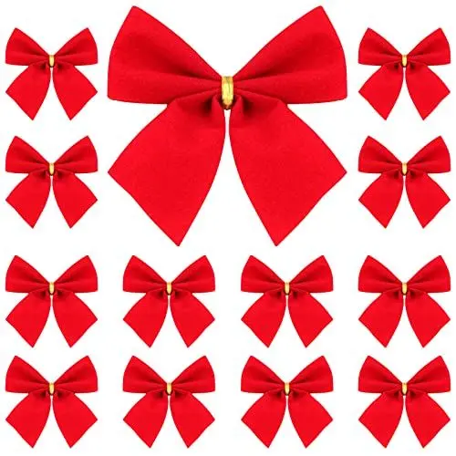 Produktbild: Amosfun Weihnachten Schleifen Rot Samt Schleife DIY Basteln Christbaumschmuck Weihnachtsschmuck Geschenkboxen Verpackung 12pcs Baumschmuck Weihnachtsdekoration Christbaumanhänger