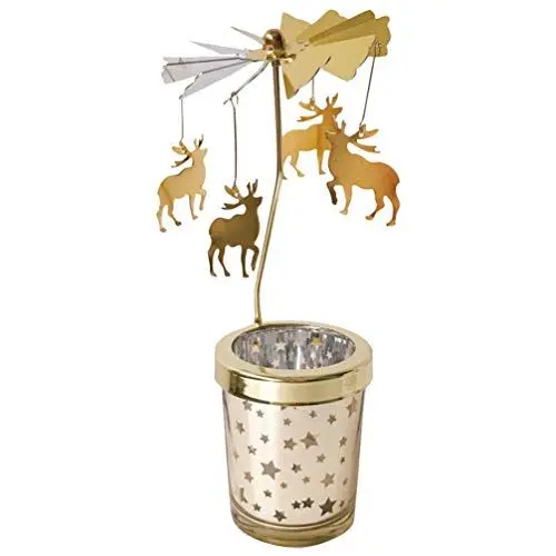 Produktbild: Amosfun Windlichter Spinnkarussell mit rotierenden Spinnkerzen im Goldfawn-Design für die Tischdekoration für Hochzeiten Jubiläen Weihnachtspyramide