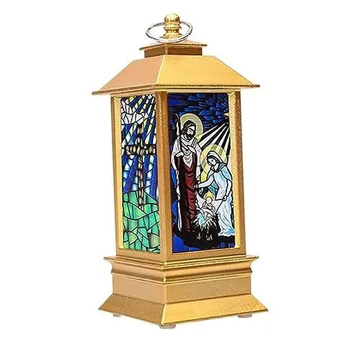 Produktbild: Amosfun kleine Öllampenverzierung LED-Schneekugel-Laterne Weihnachten flackernde Laternen bücherregal Dekoration buchregal Dekoration leuchter LED-Lampendekor Partybeleuchtung Lampe Golden