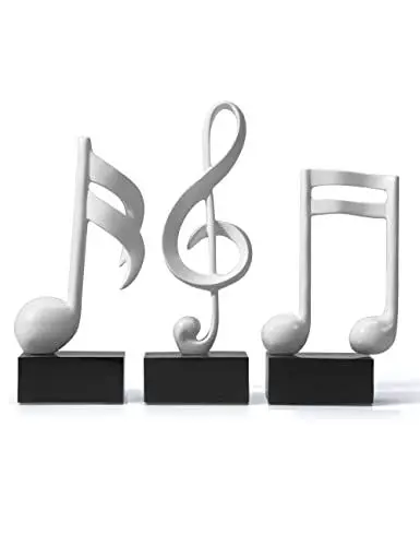 Produktbild: HAUCOZE 3pcs Klavier Deko Musiknote Dekoration Skulpturen Musik Arts Geschenk Modern Statue Figuren Weiß 19cm