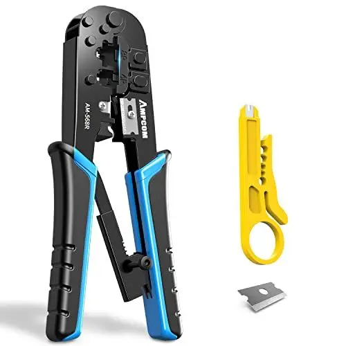 Produktbild: AMPCOM RJ45 Ethernet Crimpzange, 8P / 6P-RJ11, RJ12 Ratschen Crimper Cutter Stripper Blau
