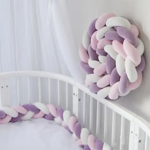 Produktbild: AmphaDeco Geflochtenes Seitenschläferkissen Baby, Geflochten Stillkissen 200 cm, Flauschig Zierkissen, Geflochten Bettschlange,Pink White Purple,150cm