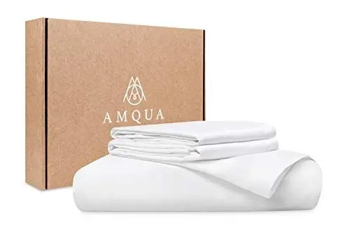 Produktbild: Amqua Bio Bettwäsche Mako Satin 200x200cm + 80x80cm (2X Kissenbezüge), 100% Bio Baumwolle (Zertifiziert), weiß
