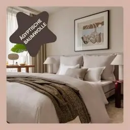 Produktbild: Amqua Mako Satin Bettwäsche Set 140x200cm + Kissenbezug 70x90cm, 100% ägyptische Baumwolle (Zertifiziert), beige/Sand