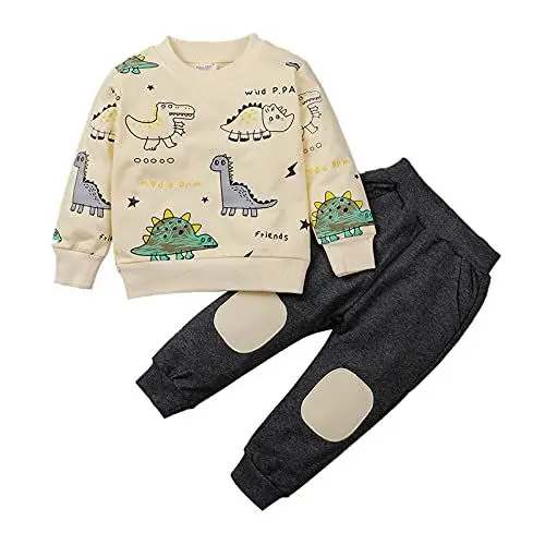 Produktbild: amropi Baby Jungen Dinosaurier Sweatshirts Langarm und Jogging Hose Outfit Kleidung Set Grau Schwarz, 2-3 Jahre