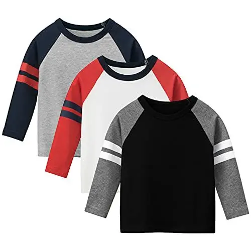 Produktbild: amropi Baby Jungen Gestreift T-Shirt 3er Pack Langarm Baumwolle Dinosaurier Tee Shirt Tops Grau Weiß Schwarz,6-7 Jahre