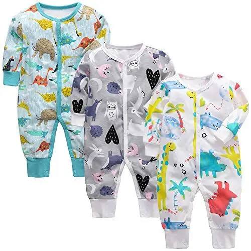 Produktbild: amropi Baby Jungen Strampler Baumwolle Pyjamas 3er-Pack Schlafanzug Schlafstrampler Overalls 12-18 Monate,Blau/Grau/Weiß