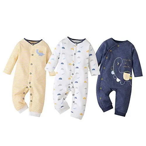 Produktbild: amropi Baby Mädchen Jungen Strampler 3er-Pack Baumwolle Schlafanzug Schlafstrampler 3-6 Monate,Gelb/Weiß/Marine