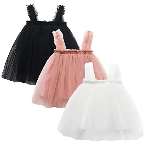 Produktbild: amropi Baby Mädchen Tüll Tutu Kleid 3er Pack ärmellose Prinzessin Geblümt Sommerkleid Rosa Schwarz Weiß,12-18 Monate
