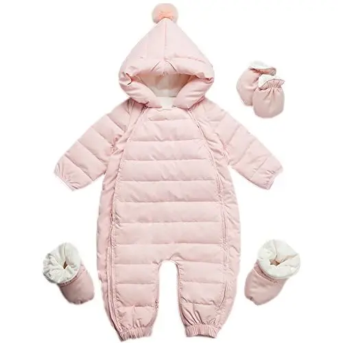 Produktbild: amropi Baby Winter Overall Mit Kapuze Schneeanzüge Strampler Jungen Mädchen Spielanzug Rosa,9-12 Monate