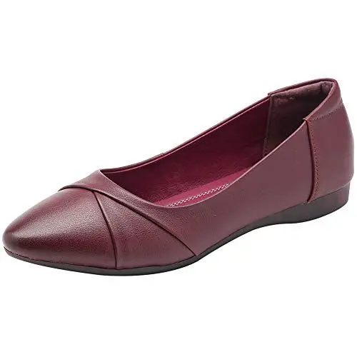 Produktbild: amropi Damen Gefaltet Geschlossen Zeh Schlüpfen Arbeiten Ballerinas (Weinrot,38 EU)