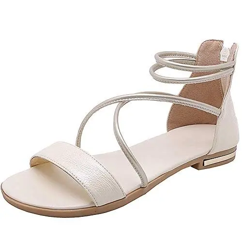 Produktbild: amropi Damen Kreuzband Sommer Offene Zehe Knöchelriemen Flache Sandalen (Beige,43 EU)