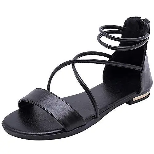 Produktbild: amropi Damen Kreuzband Sommer Offene Zehe Knöchelriemen Flache Sandalen (Schwarz,40 EU)