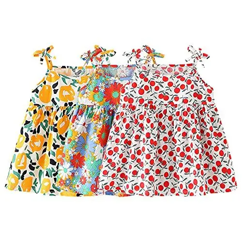 Produktbild: amropi Geblümt Kleider für Baby Mädchen Sommerkleid 3er Pack Ärmelloses Baumwolle Kleid Orange Rot Weiß,18-24 Monate
