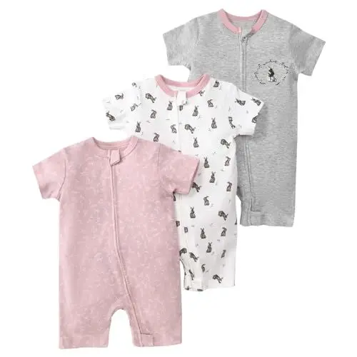 Produktbild: amropi Gestreifte Strampler Baby Mädchen Jungen 3er-Pack Kurzarm Schlafstrampler Schlafanzug 18-24 Monate, Stil04