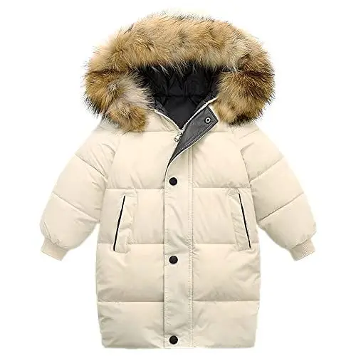 Produktbild: amropi Jungen Mantel Mädchen Jacke mit Kapuze Winterjacke WinterJungen Manteljacke Beige,3-4 Jahre