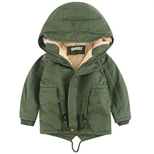 Produktbild: amropi Kinder Jungen Kapuzenjacke mit Fleecefutter Mantel Parka Jacket Jacke Outerwear (Grün, 3-4 Jahre)