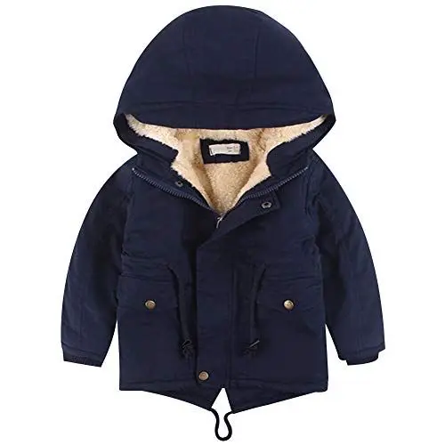 Produktbild: amropi Kinder Jungen Kapuzenjacke mit Fleecefutter Mantel Parka Jacket Jacke Outerwear (Marine, 3-4 Jahre)