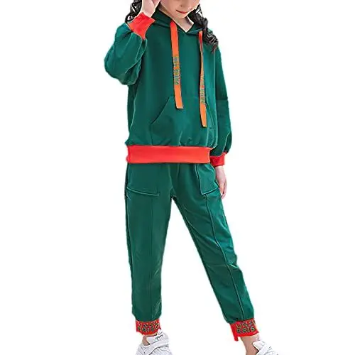 Produktbild: amropi Mädchen Jogginganzug Trainingsanzug Hoodie Sweatshirt Hose Bekleidungsset Grün,12-13 Jahre
