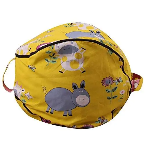 Produktbild: amropi Sitzsack mit Stofftier-Aufbewahrung, großer Samt, 18 Zoll weicher Sitzsack für Kinderspielzeug, Organizer,Gelb