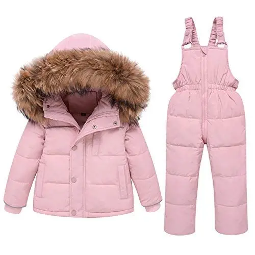 Produktbild: amropi Skianzug Mädchen Kinder Schneeanzug Daunenjacke mit Kaputze + Skihose 2tlg Bekleidungsset Winteranzug Rosa,4-5 Jahre